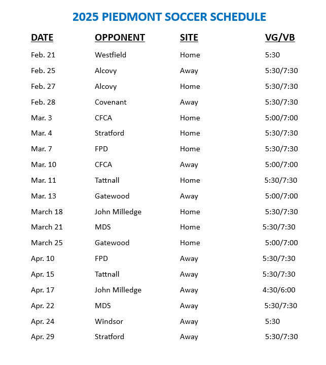 a soccer schedule for the 2024 varsity soccer season