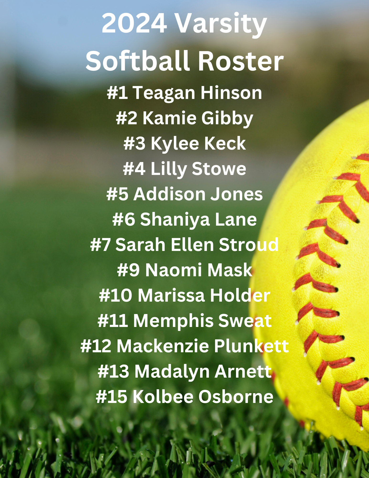 a poster for the 2023 varsity softball roster