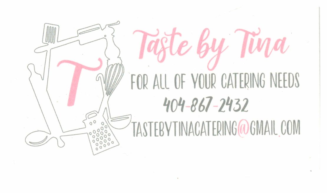 a business card for taste by tina for all of your catering needs