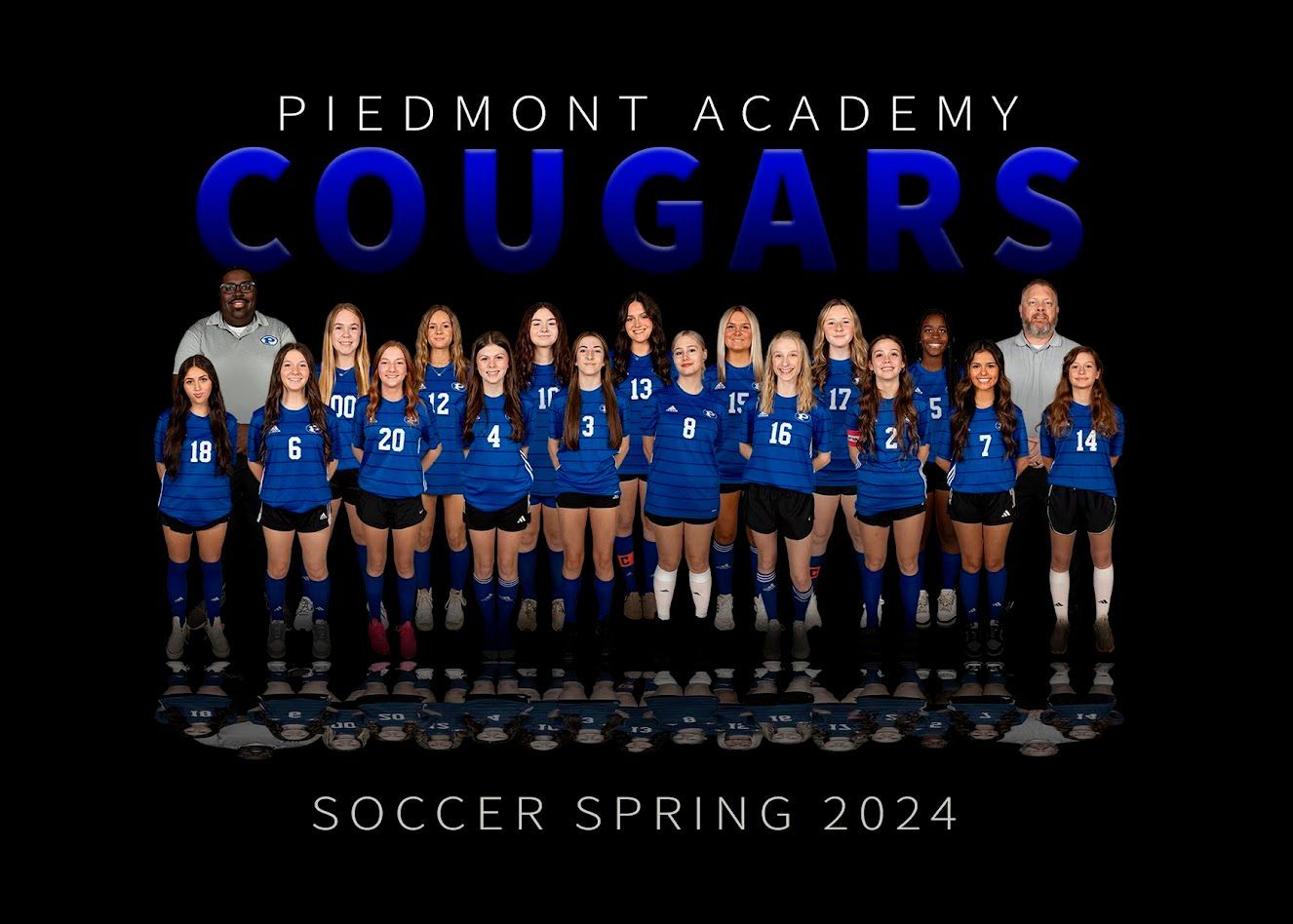 the piedmont academy cougars soccer team is posing for a team photo .