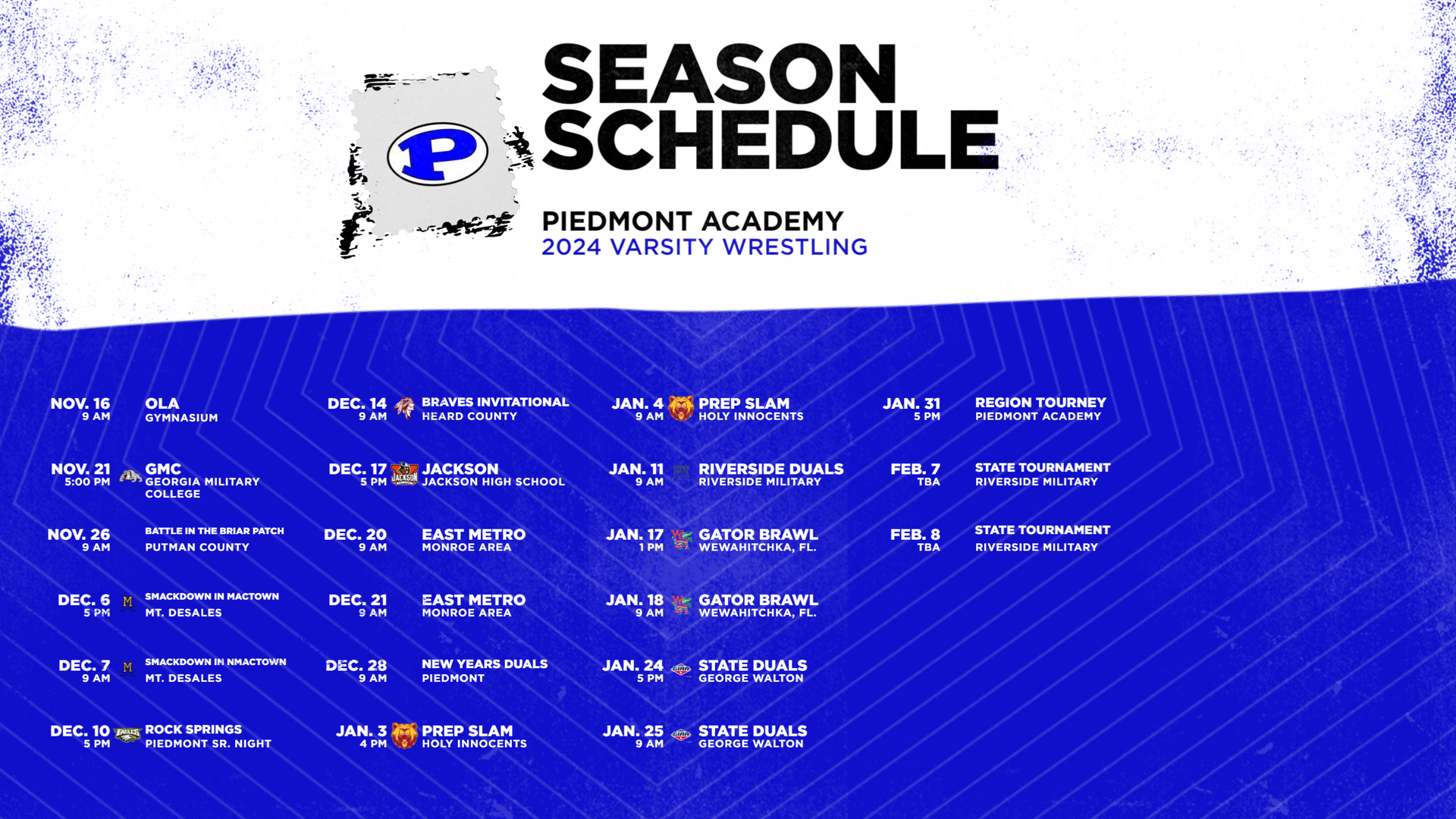 a wrestling schedule for piedmont academy varsity wrestling 23-24