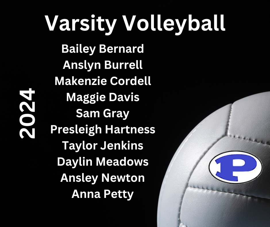 a list of varsity volleyball players on a black background