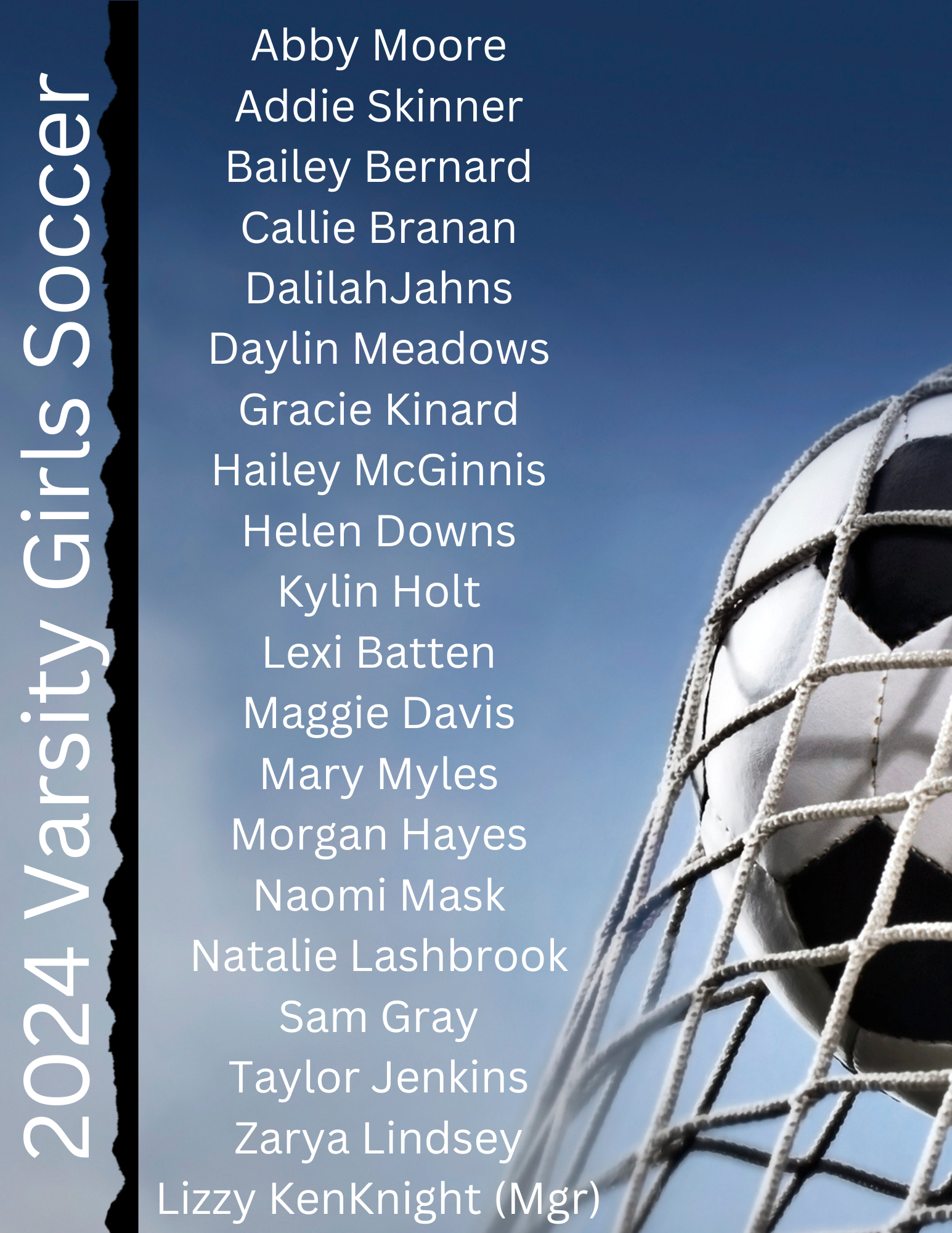 a poster for the 2021 varsity girls soccer team