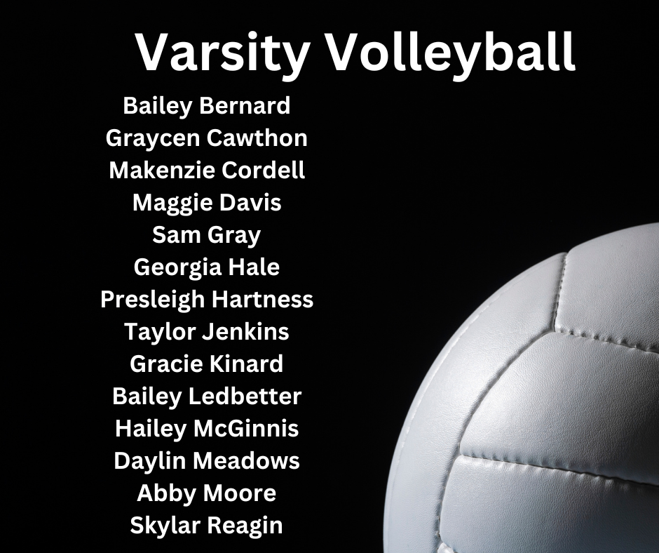 a list of varsity volleyball players on a black background