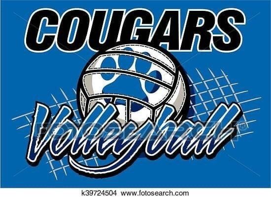 a cougars volleyball logo on a blue background