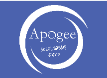 a logo for apogee scholarship fund on a blue background