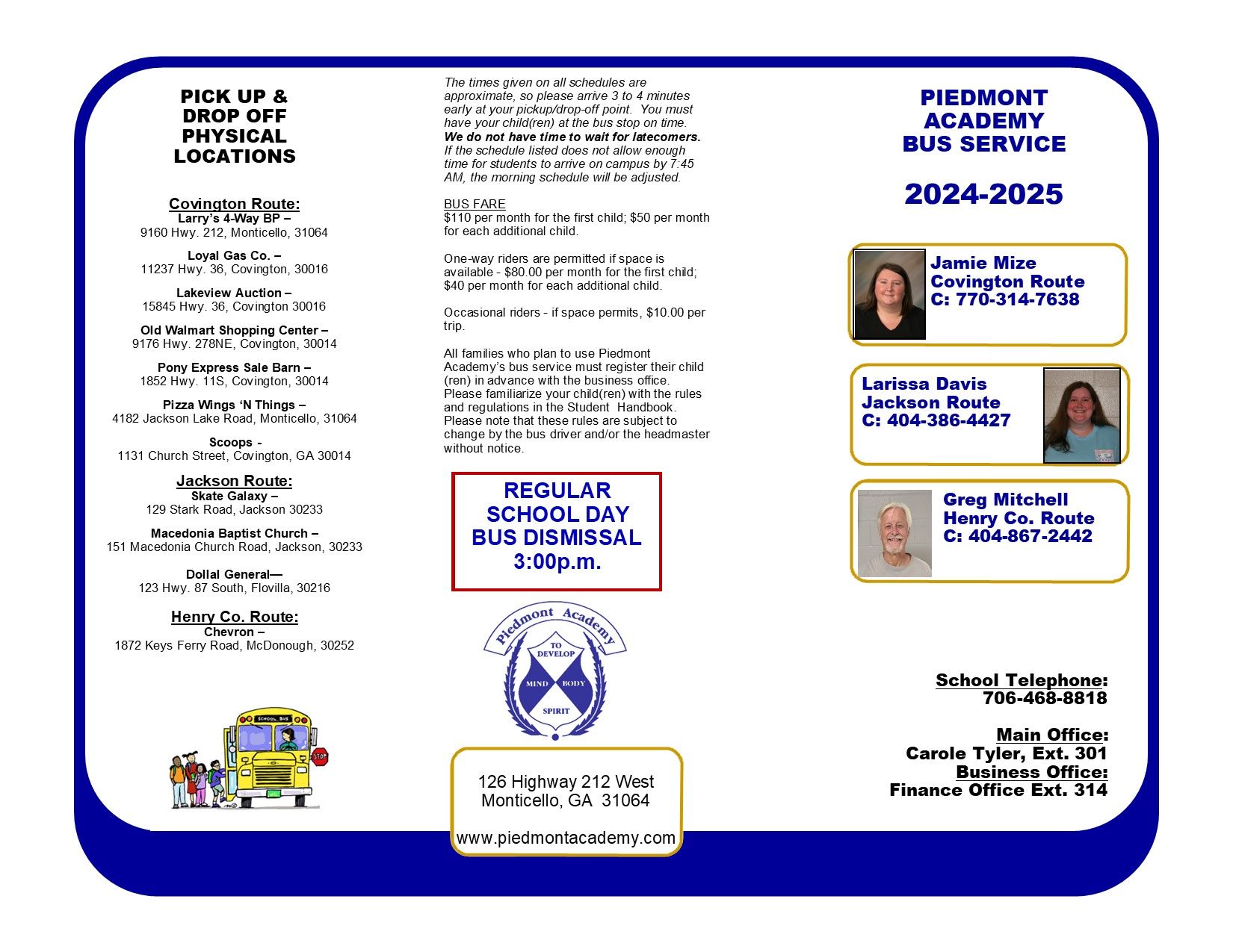 a brochure for the piedmont michigan school bus service