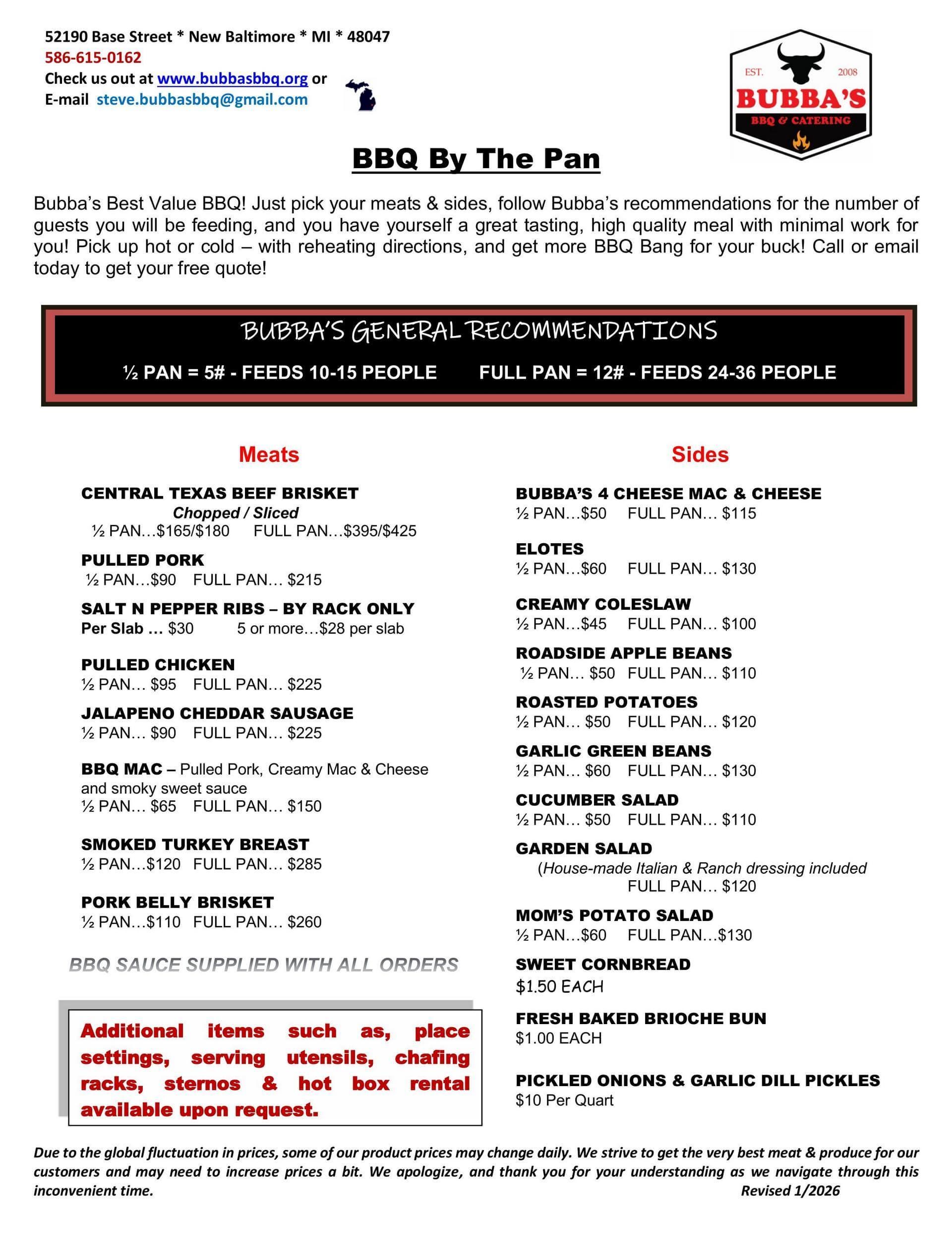 Bubba's BBQ & Catering BBQ By The Pan