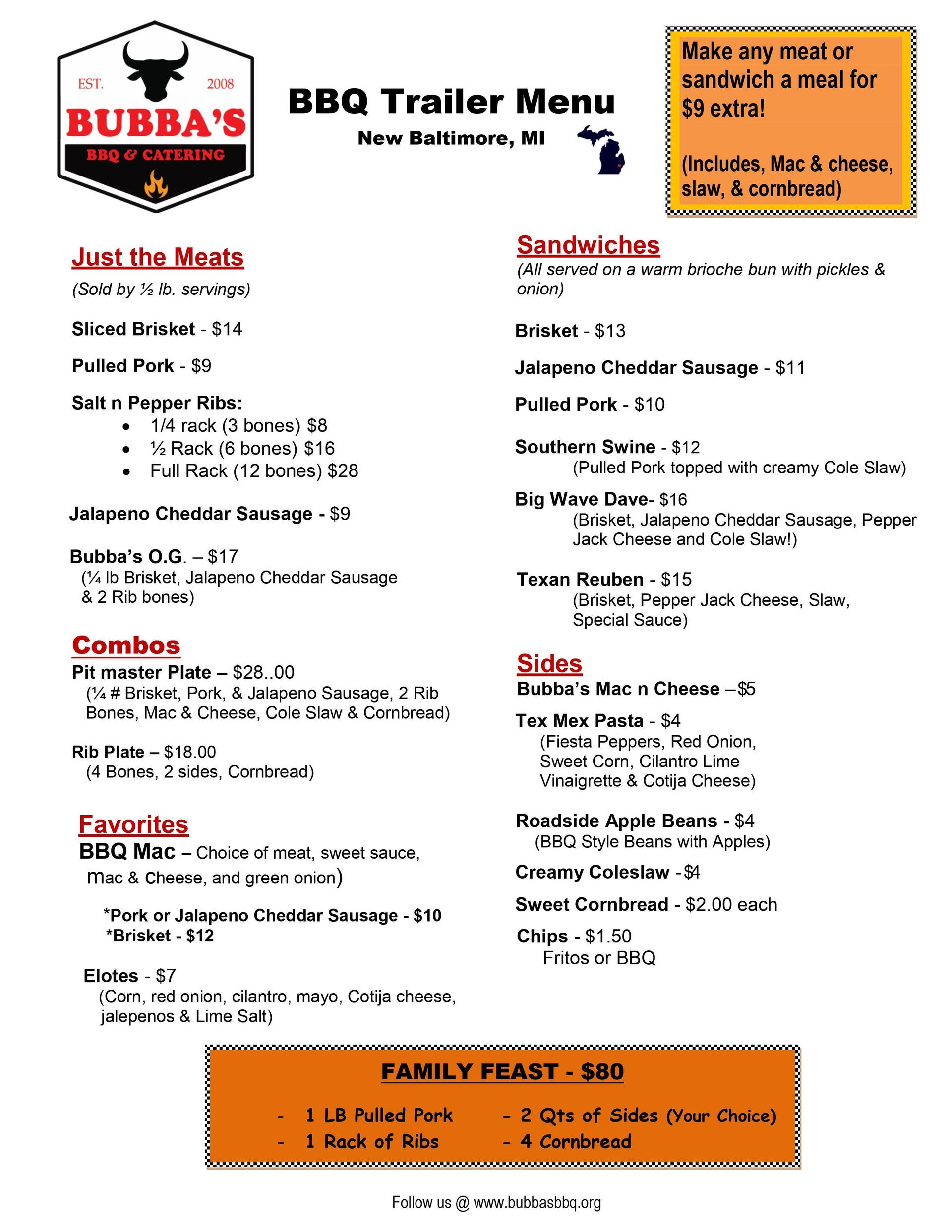 Menu Bubba's BBQ and Catering New Baltimore, MI