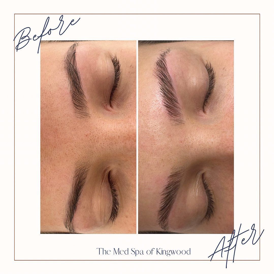 Before-and-after close-up of eyebrows and eyelids, showing makeup or eyebrow treatment results.
