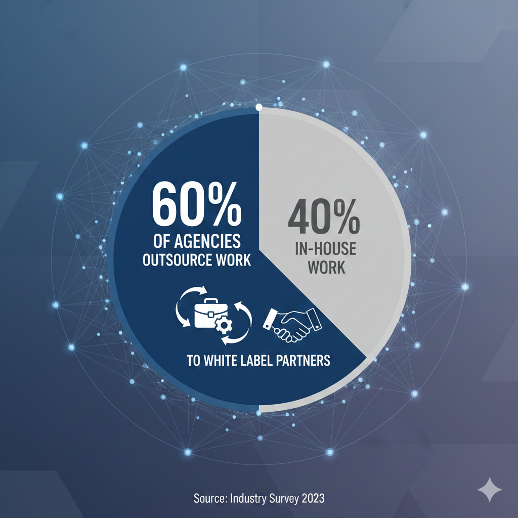 a graphic showing 60% of agencies outsource work to white label partners