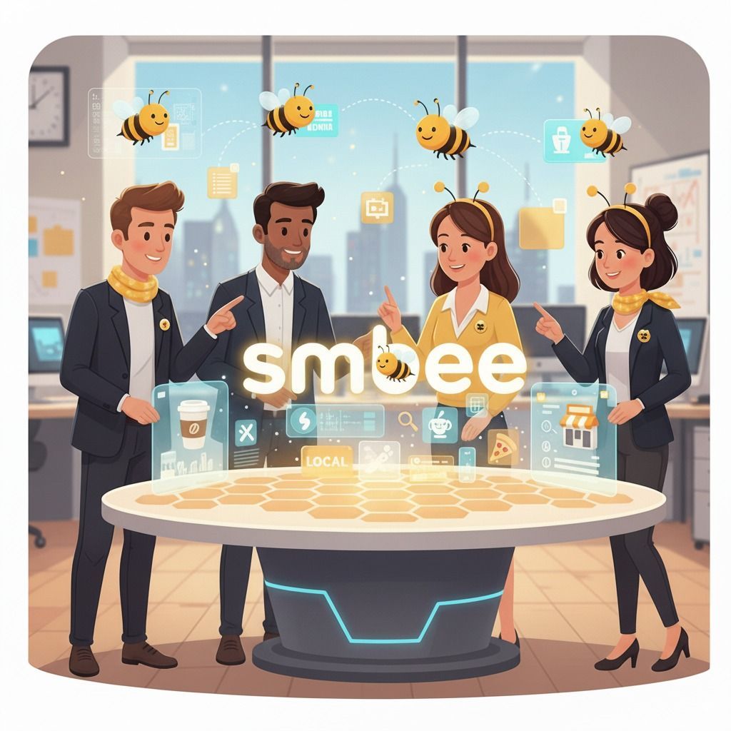 white label marketing staff members standing around a table with bees hovering around them