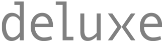 "deluxe" in a gray, serif font.