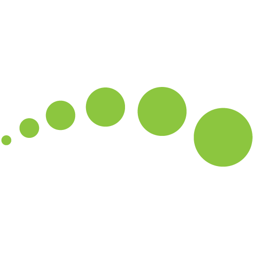 Green circles in a curved line, increasing in size, on a white background.
