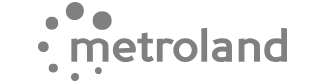 Metroland logo: gray text and circle of dots.