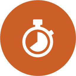 A white stopwatch icon centered on a solid orange circle background.