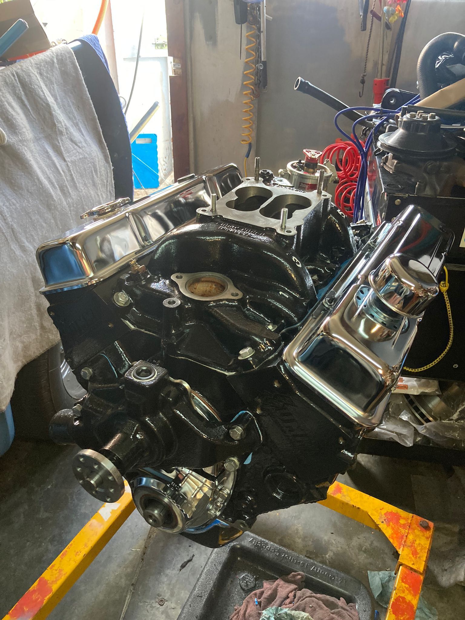 a boat engine being overhauled