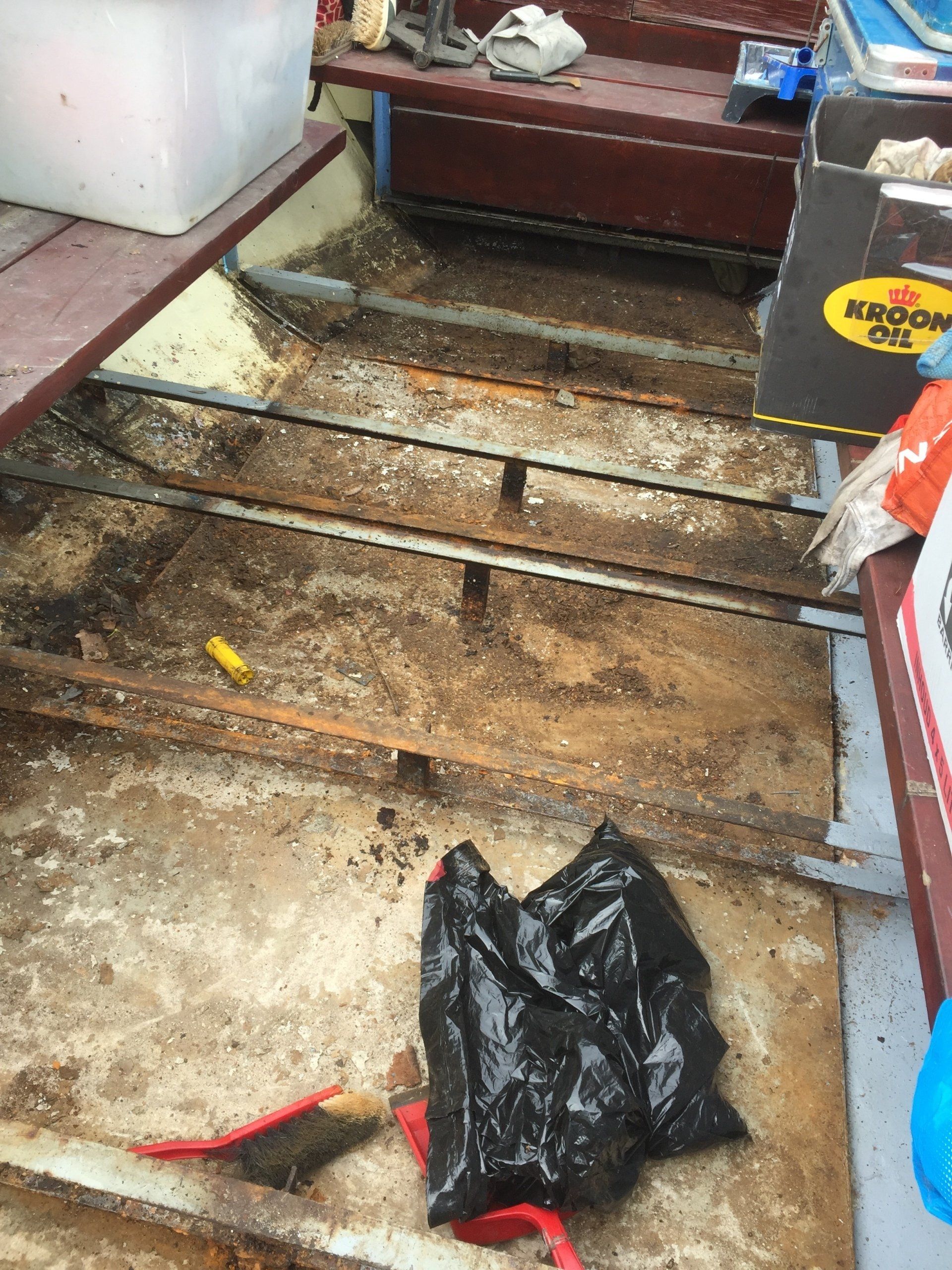 bottom of a boat rusty metal