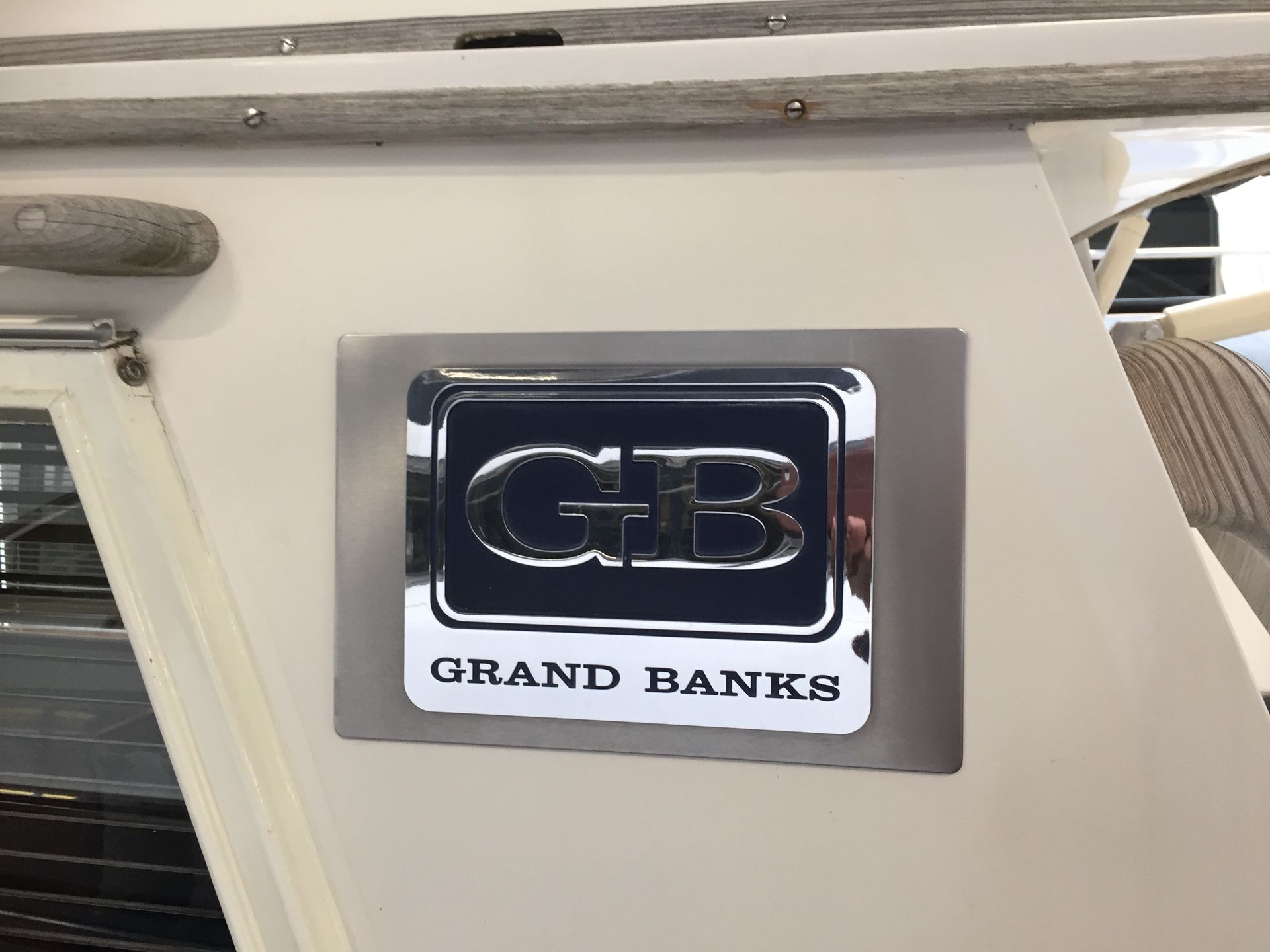 a grand banks logo on a boat