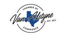 Logo for the Van Alstyne Chamber of Commerce, featuring Texas outline, the city name, and 