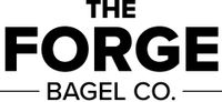Logo for The Forge Bagel Co., black bold text, with a horizontal line above and below 