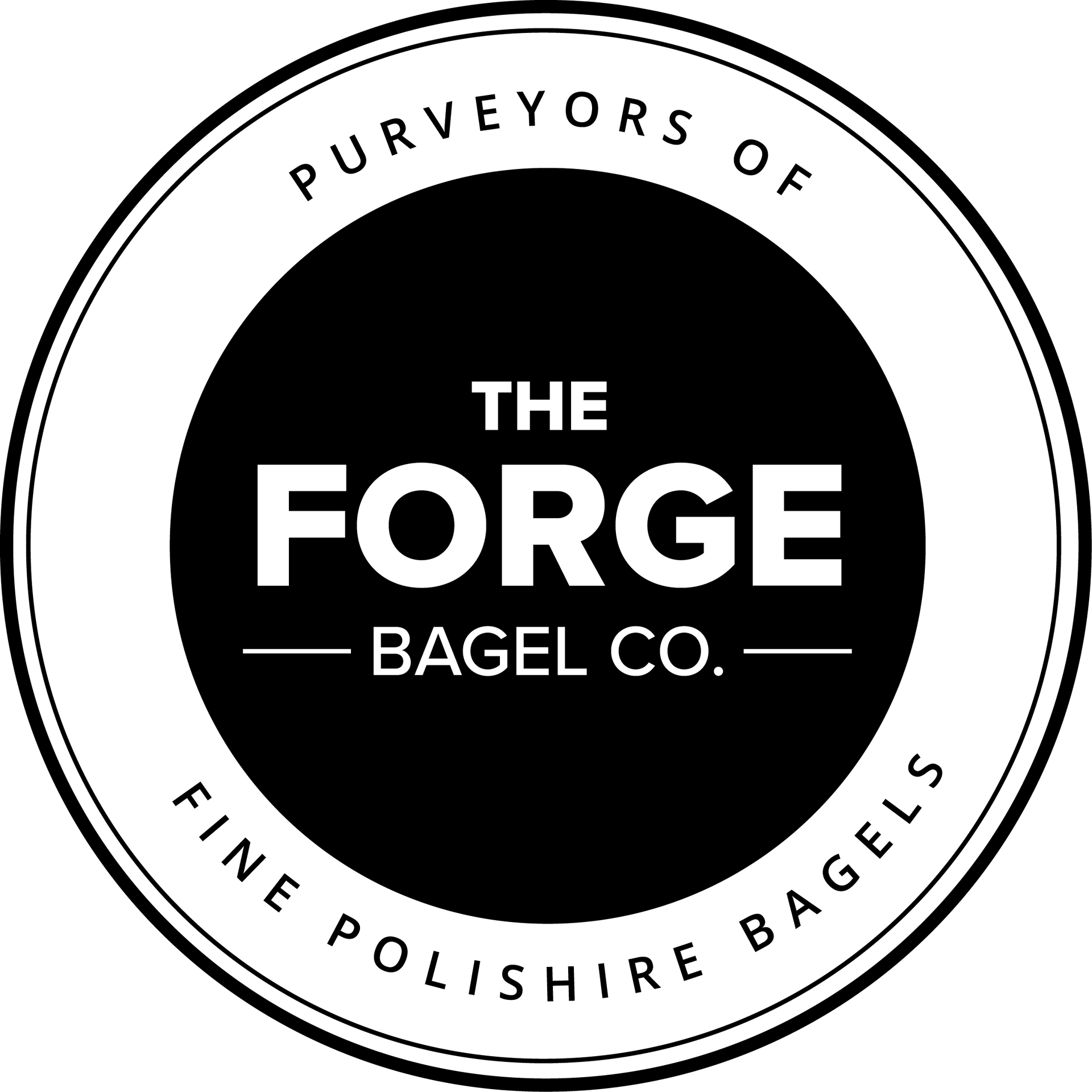 Logo for The Forge Bagel Co., black circle with white text: