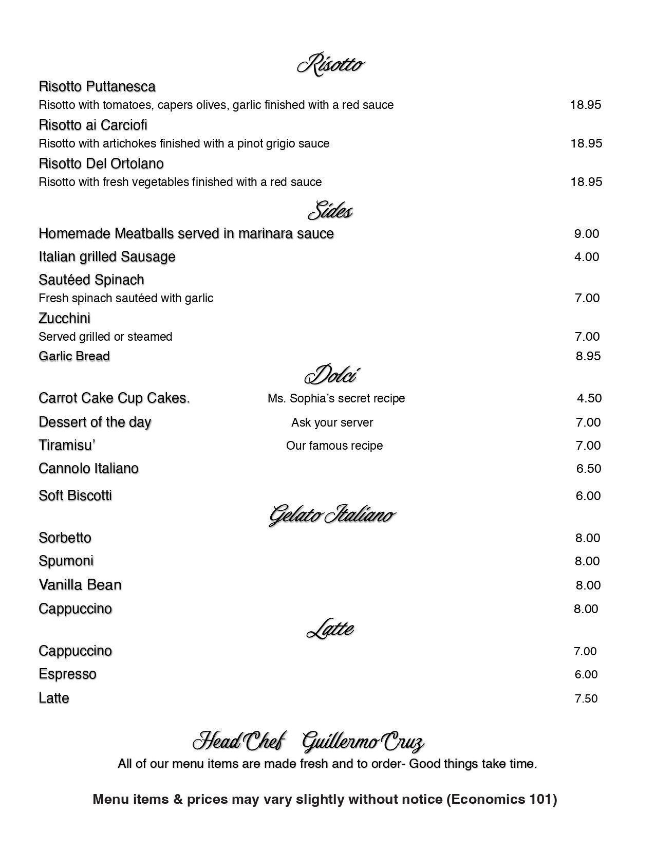 A menu for a restaurant with a lot of food on it.