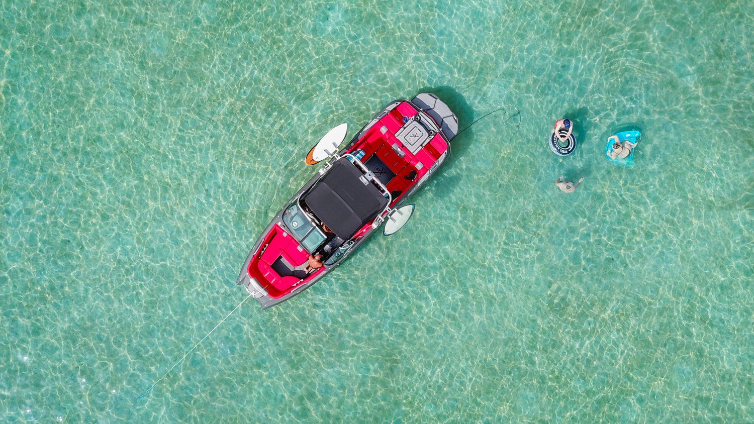 Top view of red powerboat