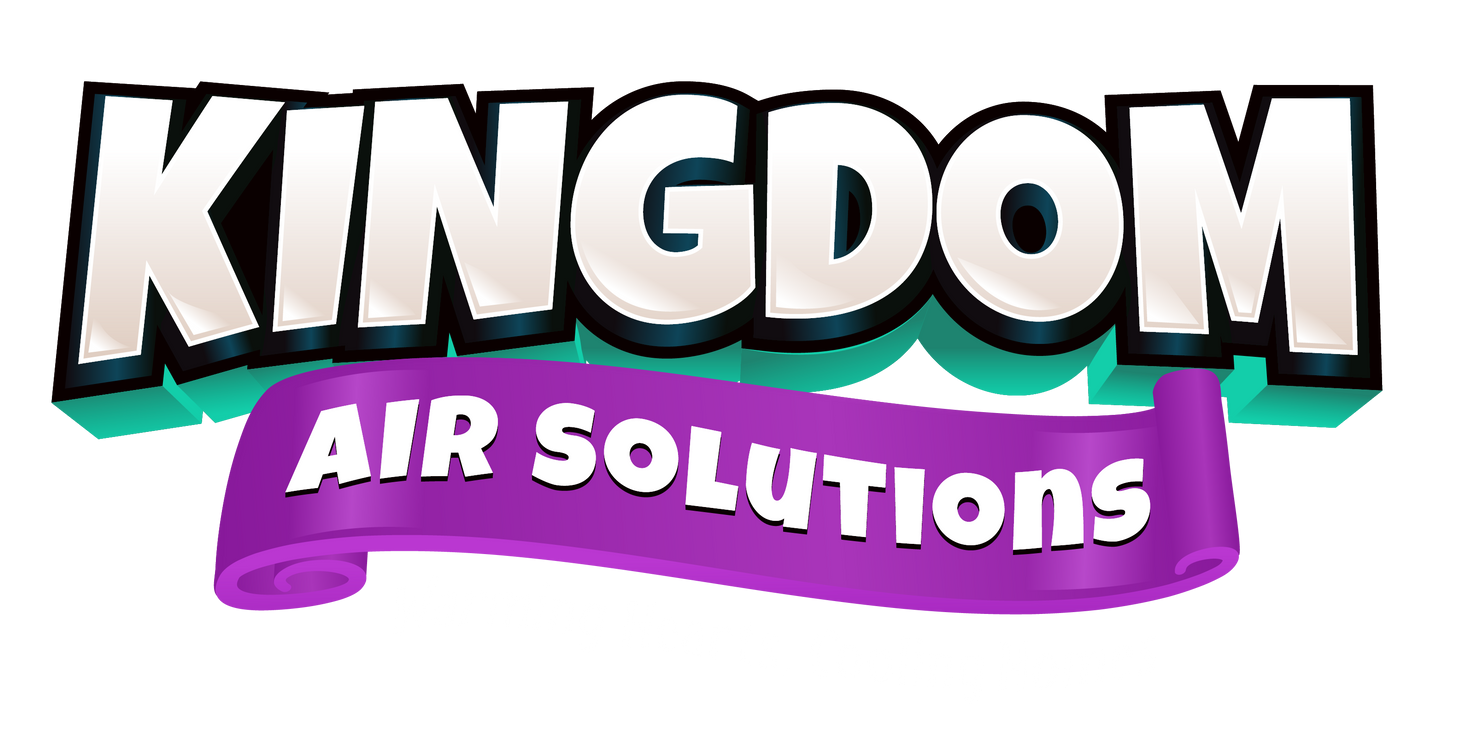 A logo for kingdom air solutions with a purple banner.