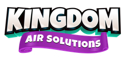 A logo for kingdom air solutions with a purple banner.