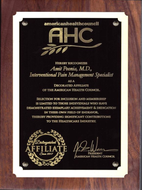 Dr. Amit Poonia, MD - NJ - American Health Council Award