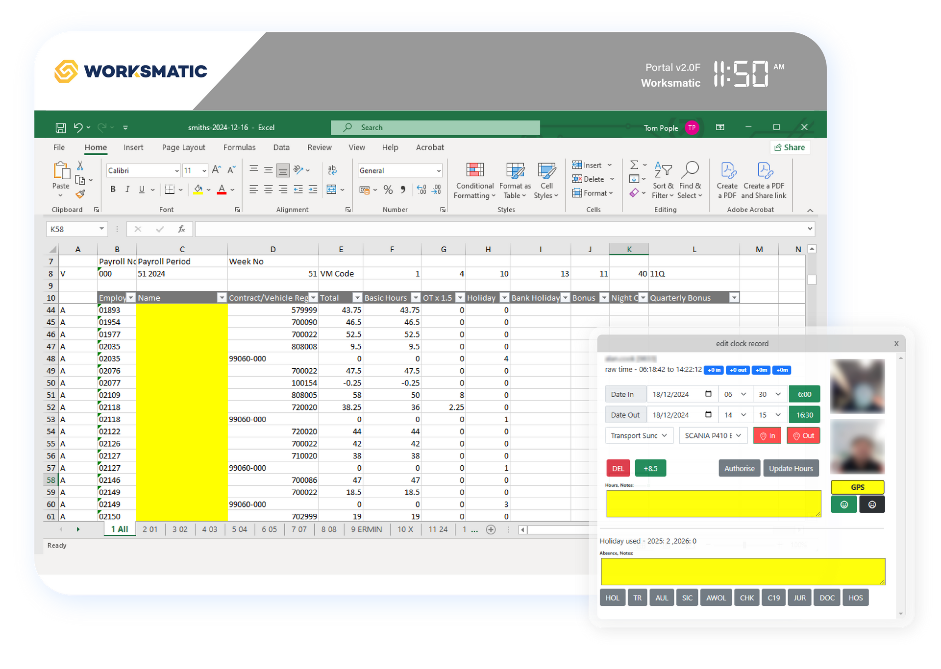 A computer screen with a spreadsheet and a picture of a person on it.