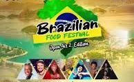 Brazilian Food Festival flyer with artists and a map of Brazil.