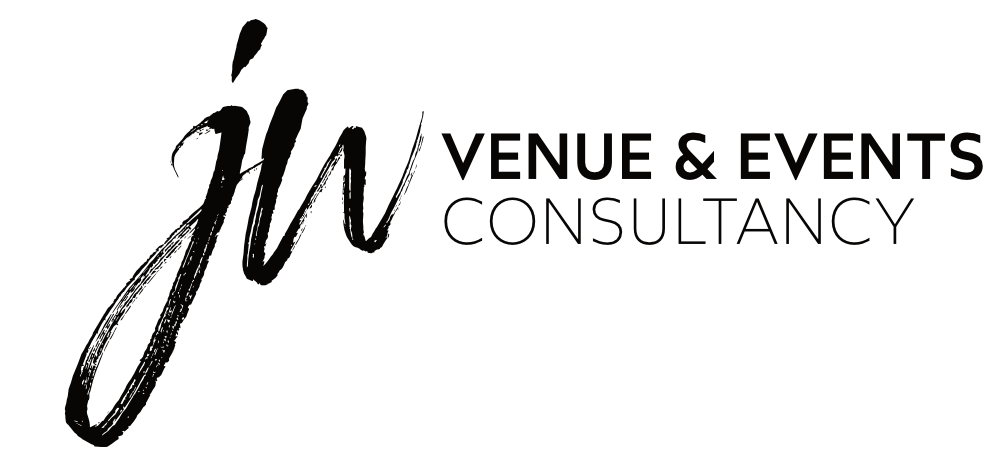 The logo for jw venue & events consultancy is black and white.