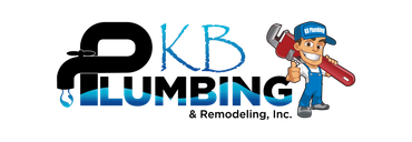 Logo for KB Plumbing & Remodeling: a cartoon plumber holding a wrench, next to text and a faucet icon.