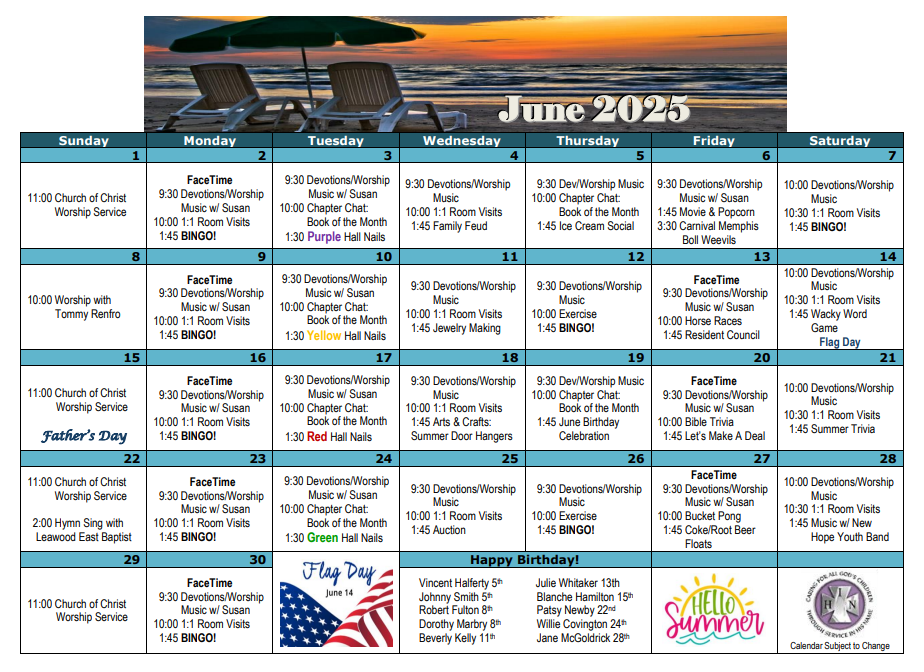Activity Calendar KDS Bartlett