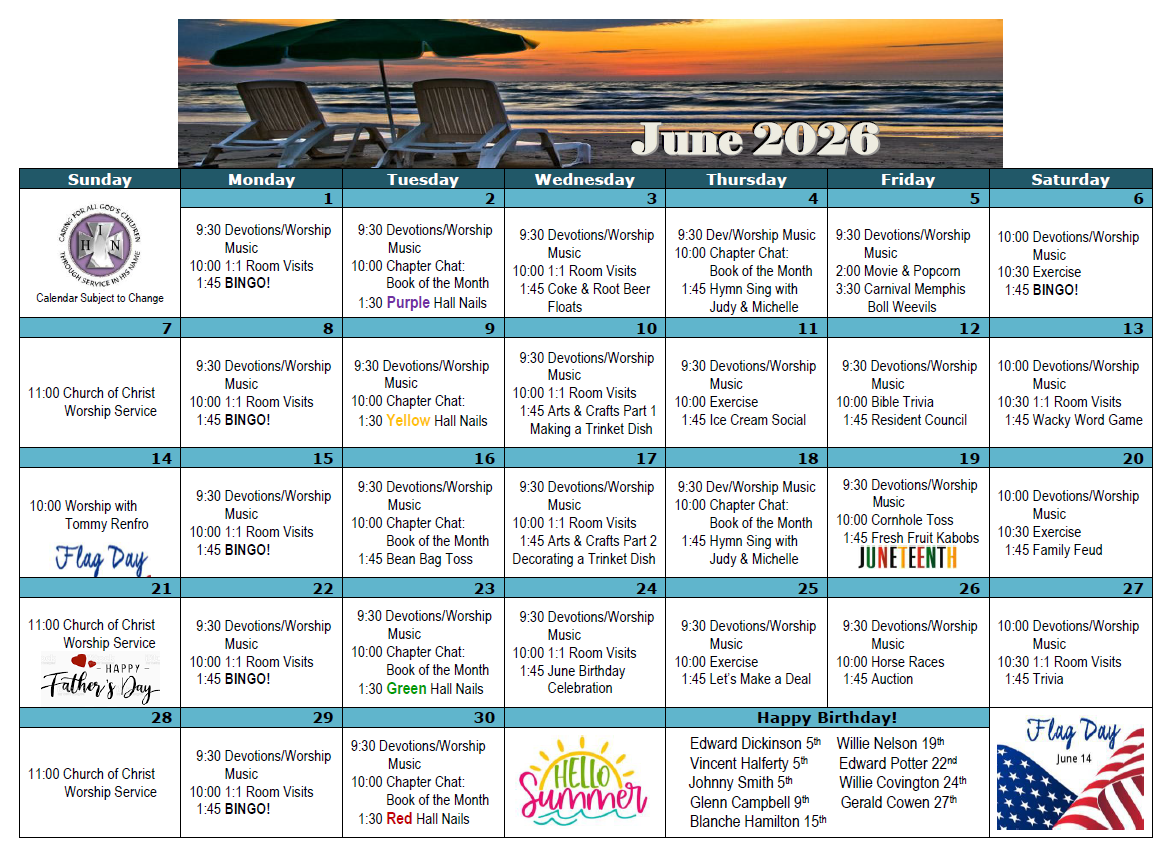 Activity Calendar KDS Bartlett