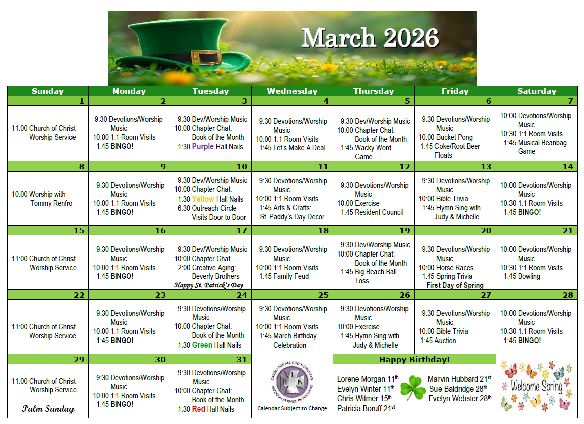 Activity Calendar KDS Bartlett