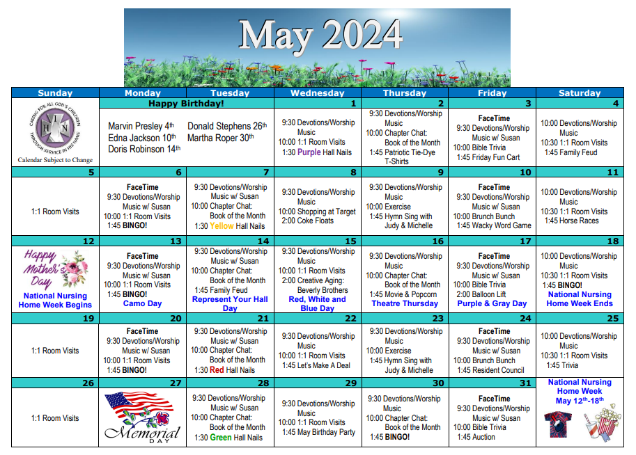 Activity Calendar KDS Bartlett
