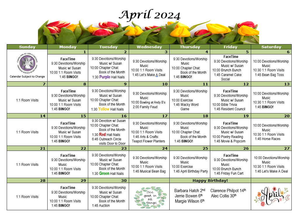 Activity Calendar KDS Bartlett