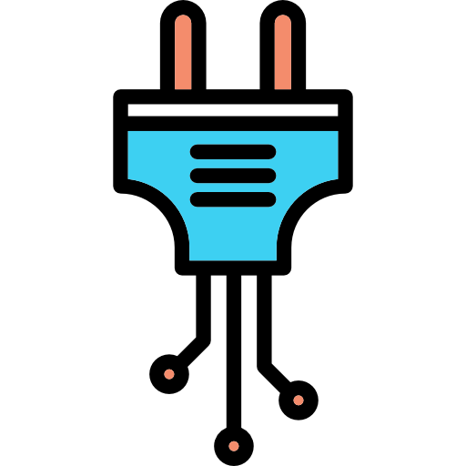 A blue plug with two wires coming out of it.