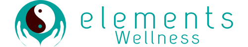 A logo for elements wellness with a bird in the middle
