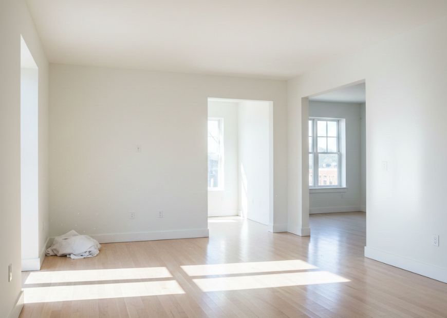 Empty home after renovation, clean floors and walls