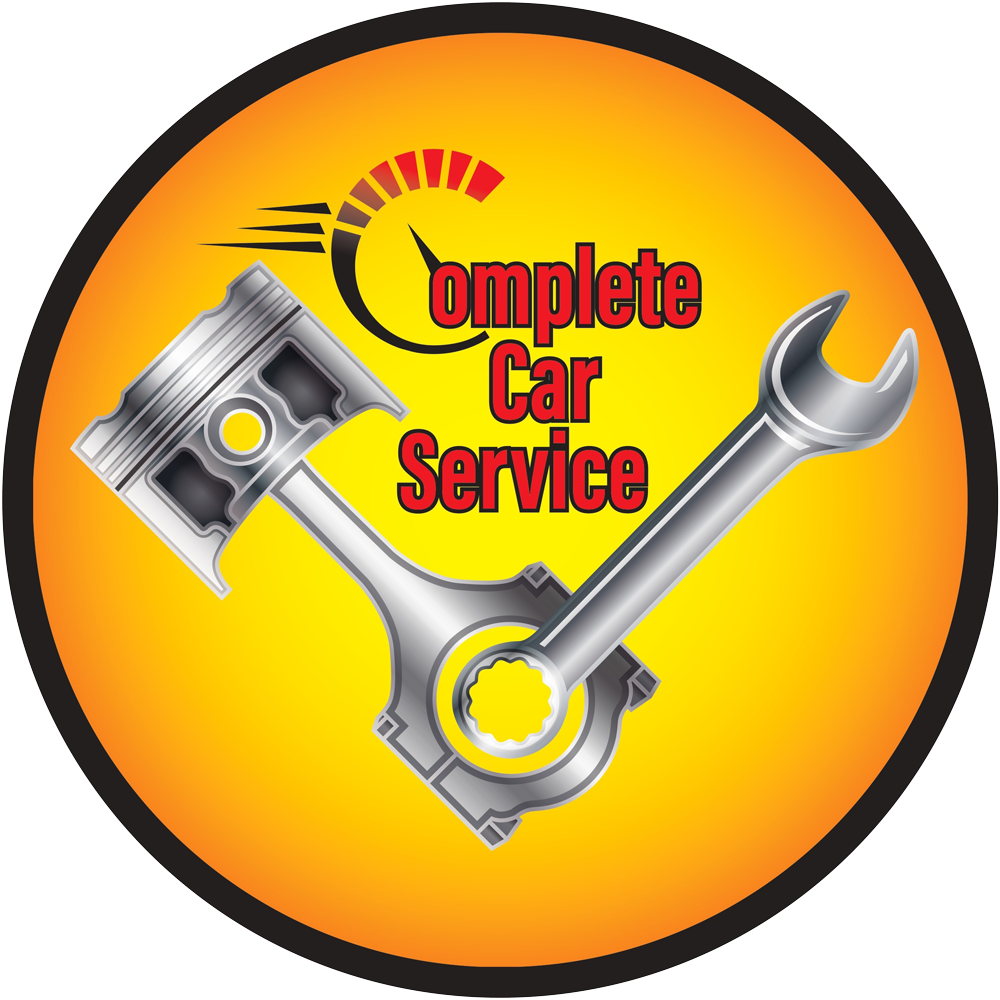 Logo for Complete Car Service: Piston and wrench over a speedometer with "Complete Car Service" text.