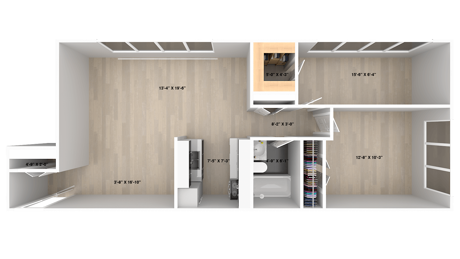 An aerial view of a floor plan of a house.