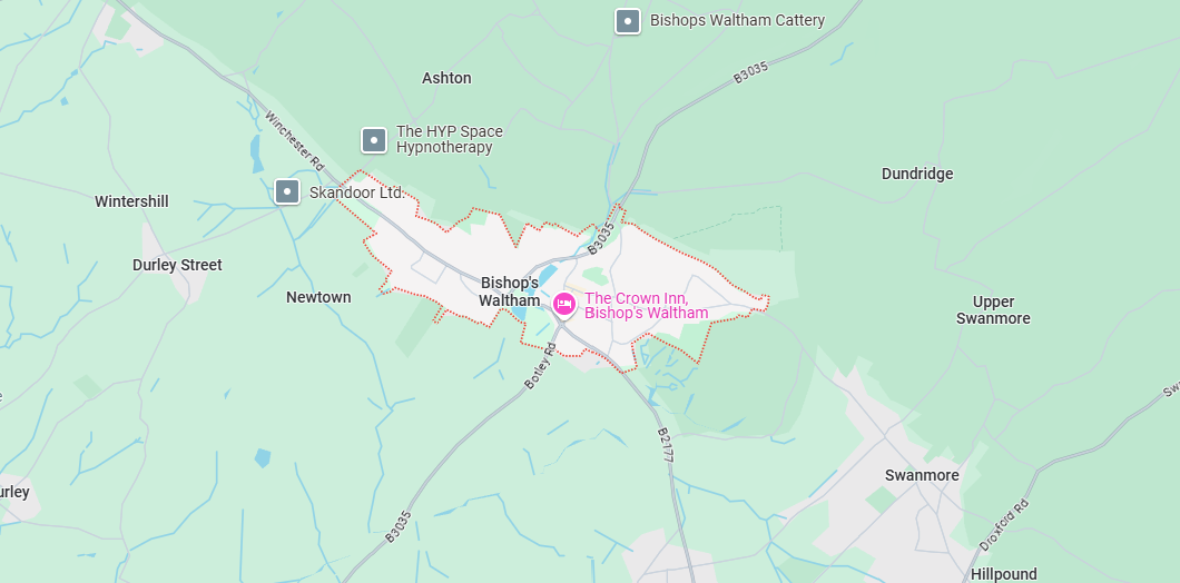 A map showing the location of a city and surrounding areas.