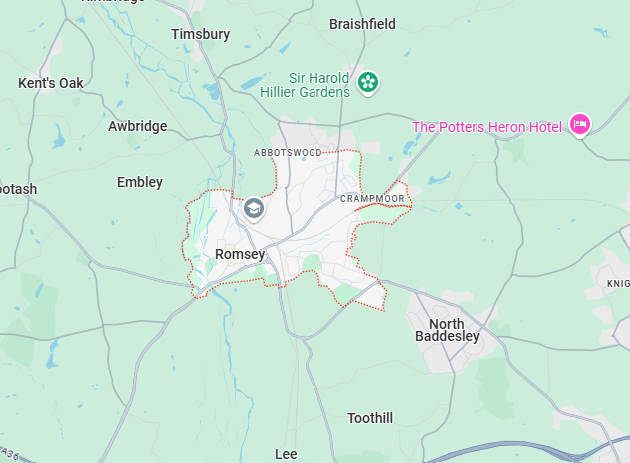 A map showing the location of a city and surrounding areas.