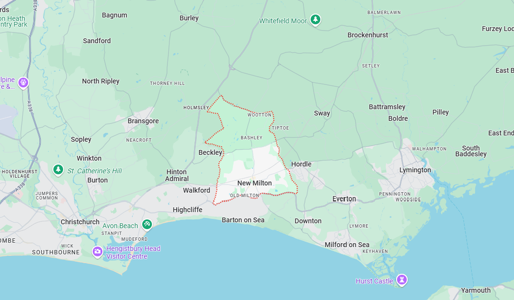 A map showing the location of a city and surrounding areas.