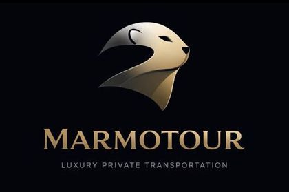 Logotipo: Cabeza de marmota dorada, texto 