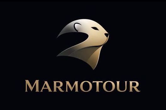 Logotipo: Cabeza de marmota dorada, texto 